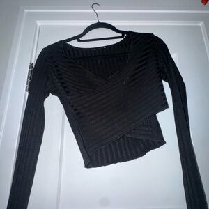 Black Long Sleeve Wrap Top
